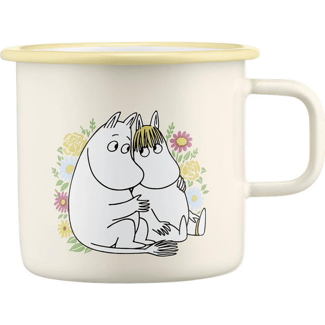 Muurla Mumin emaljmugg 55 cl Flowers - Vit