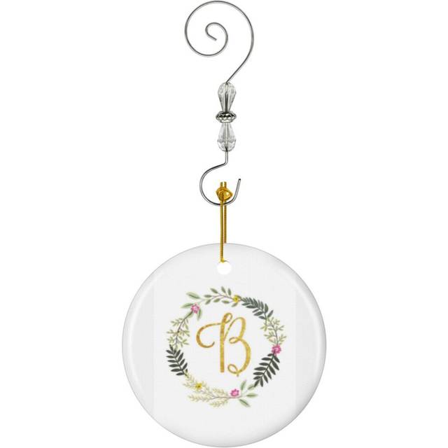 (Floral And Gold Initial Monogram B-5692) Christmas Ornaments Ceramic Charm with Hook Crystal Handmade Xmas Tree Decorations KeepsakeÂStocking Stuffe