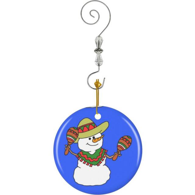 (Feliz Navidad Snowman Spanish Christmas Cartoon-9649) Christmas Ornaments Ceramic Charm with Hook Crystal Handmade Xmas Tree Decorations KeepsakeÂSt