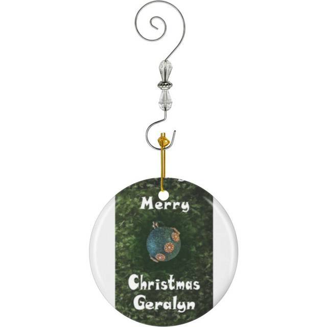 (Merry Christmas Geralyn - Green Glitter Ball Ornament With Beaded Flowers_728) Christmas Ornaments Ceramic with Crystal Hook Xmas Handmade Tree Decor