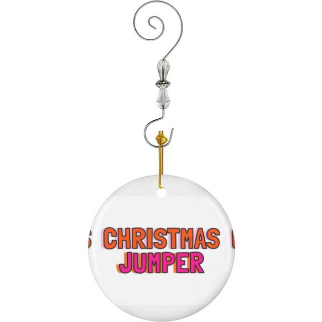 (Christmas Jumperk And Orange Word Art_3639) Christmas Ornaments Ceramic with Crystal Hook Xmas Handmade Tree Decorations KeepsakeÂGifts Stocking Stu