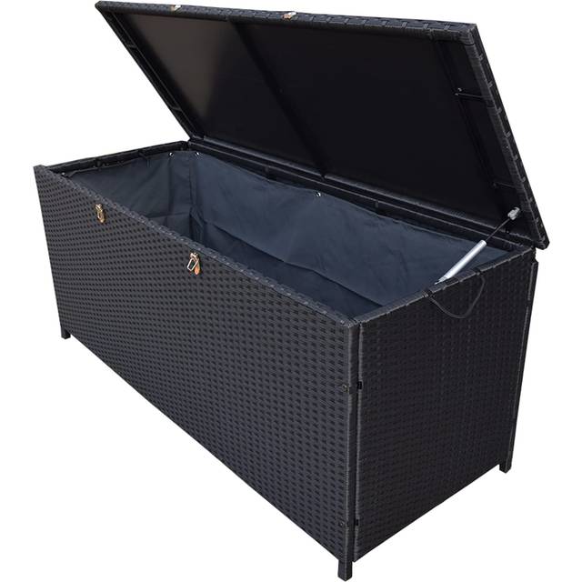 Oakland Living 113 Gallon Outdoor Storage Box, Patio Rattan Deck Box, Wicker Storage Bench for Indoor, Outdoor, Pool, Balcony, Yard, Garden, Black