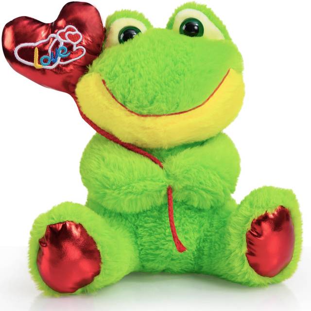 HollyHOME Frog Stuffed Animal Frog Plush Holding Red Love Balloon for Kids and Girlfriend Valentine's Day Gifts 10 inch Green