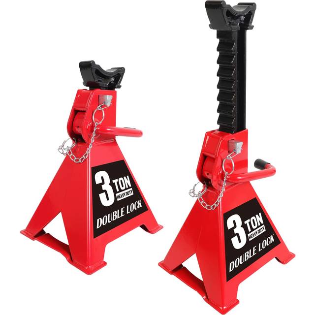 BIg RED T43005A Torin Steel Heavy Duty Jack Stands: Double Locking Pins  3 Ton (6 000 lb) capacity  Red  1 Pair (2 Pack)
