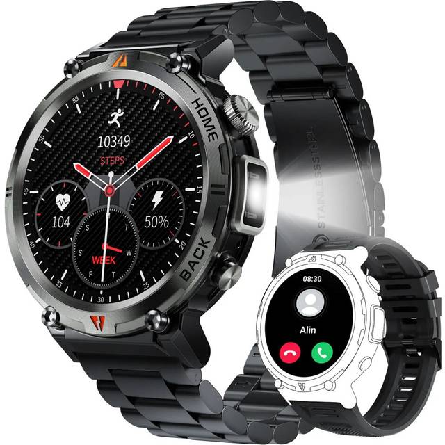 (black-1) EIGIIS Smart Watch 3ATM Waterproof 2023 Original Design For Men Bluetooth
