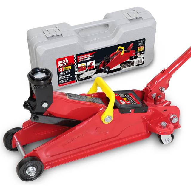 BIG RED TAM82012-1 Torin Low Profile Hydraulic Trolley Service/Floor Jack with Blow Mold Carrying Storage Case  2 Ton (4 000 lb) Capacity  Red