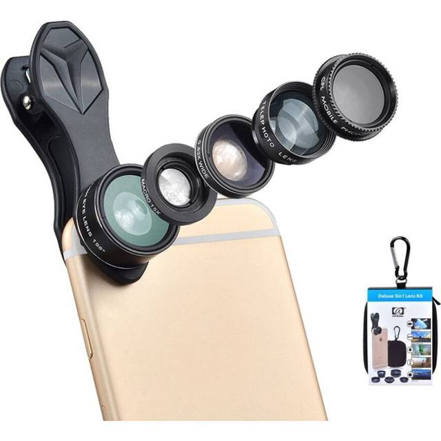 Bakeey 5 in 1 Universal Professional Mobile Phone Photography HD Glass Phone Lens 198 Fisheye Lens 15X Macro Lens 0.63X Super Wide Angle Lens 2X Tele