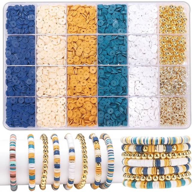 DIY Jewelry Making Kit Clay Beads Bracelet Making Kit, Flat Preppy Beads for Friendship Bracelets, Polymer Clay Beads Crafts Gifts for Girls