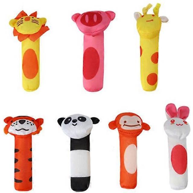7PCS baby soothing rattle animal Bb stick hand bell rattle plush toy rattle toy