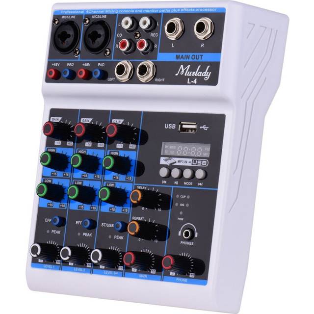 (EU plug) 4-Channel Audio Mixer Mixing Console LED Screen