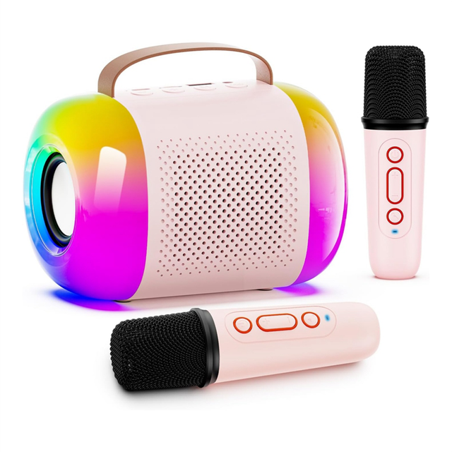 SHEIN Karaoke Machine For Adults, Mini Portable Speaker With 2 Wireless Microphone, Birthday Presents Built In LED Lights For Family Home Party