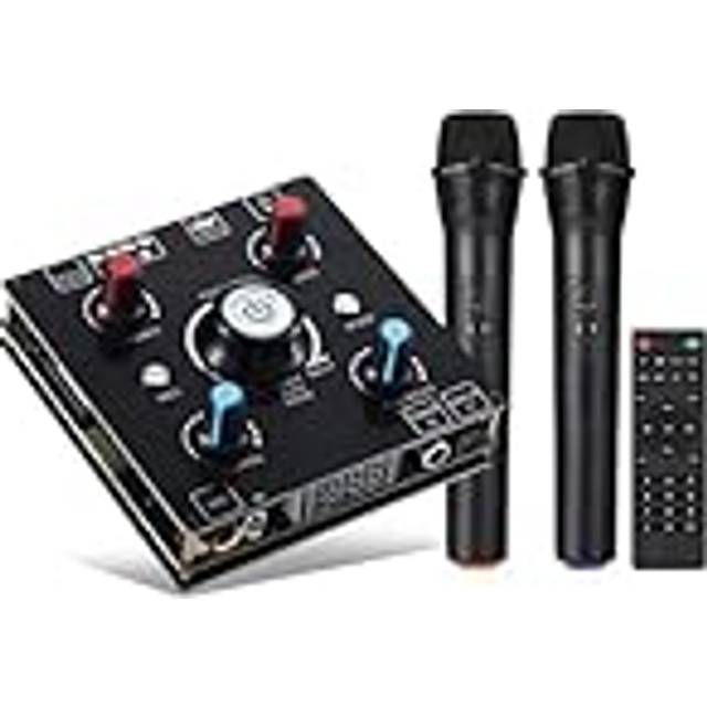 ISKDJBJG Karaokemaskin med Dubbla Mikrofoner Bluetooth 5.0 Ljudeffektförstärkare Inbyggd Förstärkare och U-Disk-Spelare Hemljudsubwoofer