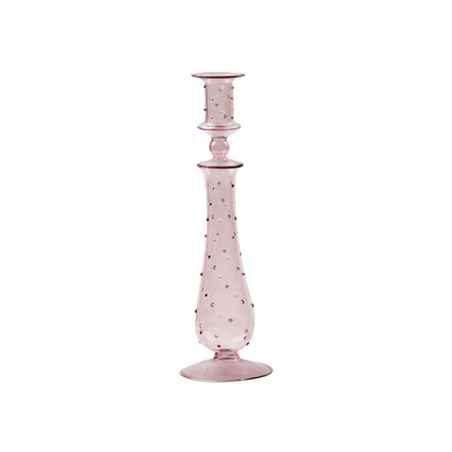 Glass Candle Holder Vintage Glass Candlestick Transparent Pink