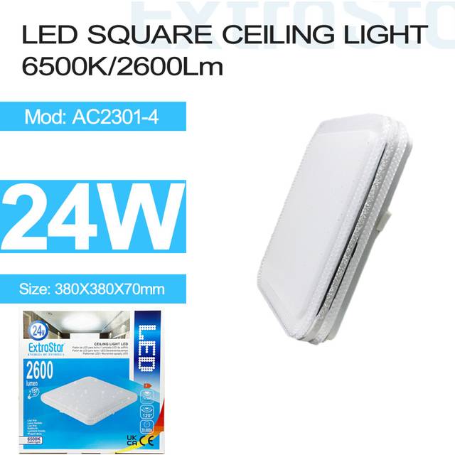 Extrastar 24W Led Square Ceiling Light, Daylight 6500K, 2600 Lumen, White
