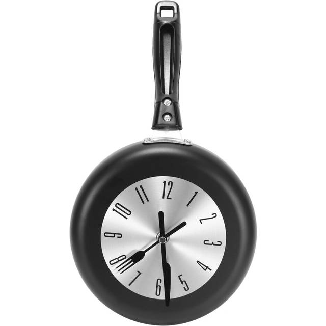 8 Inch Frying Pan Design Hanging Wall Clock Kitchen Metal Clock ,Themed Unique Wall Watch,for Home Room Decoration,Black