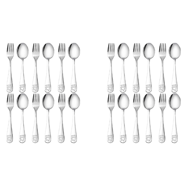 24 Pieces Kids Silverware Stainless Steel Children's Safe Flatware Child Spoon and Fork Set Toddler Utensils