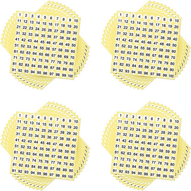 400 Sheets Number Labels Stickers 1-100 Numbers Round Stickers 0.4 Inch Small Self-Adhesive Number Labels for Office