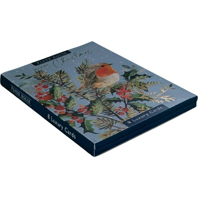 Box Of 8 Paper House Robin-Tastic Xmas Blooms Christmas Cards In 2 Designs
