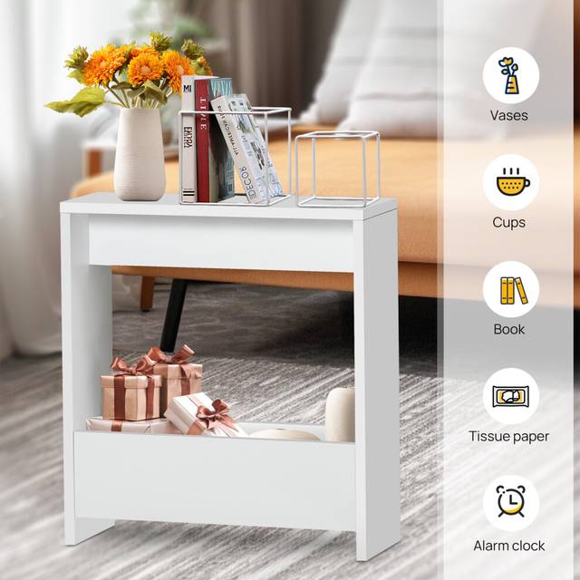 Narrow Side Table with Magazine Rack for Living Room, Bedroom, Sofa, Space Saving