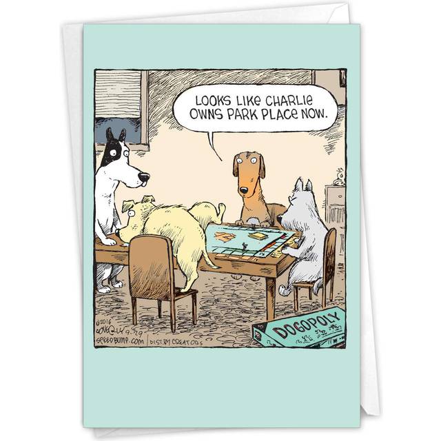 NobleWorks - 1 Humor Birthday Card with Envelope - Funny Cartoons for Birthday Greetings  Celebration Notecard - Dogopoly C3986BDG