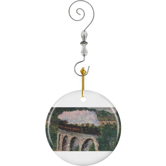 (Train Steaming Over Bridge-153) Christmas Ornaments Ceramic Charm with Hook Crystal Handmade Xmas Tree Decorations KeepsakeÂStocking Stuffer