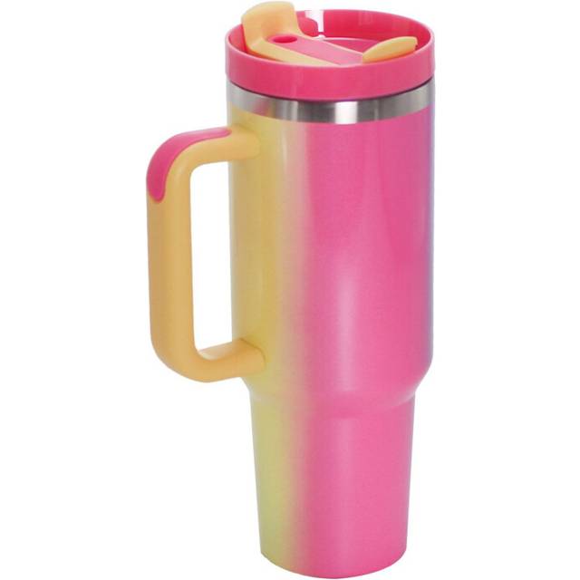 (Wonderland Pink) Stainless Steel Tie Dye Thermal Water Bottle Coffee Straw Cup 40 Oz Tumbler with Handle Drinkware Travel Car Mug Thermos Bottle