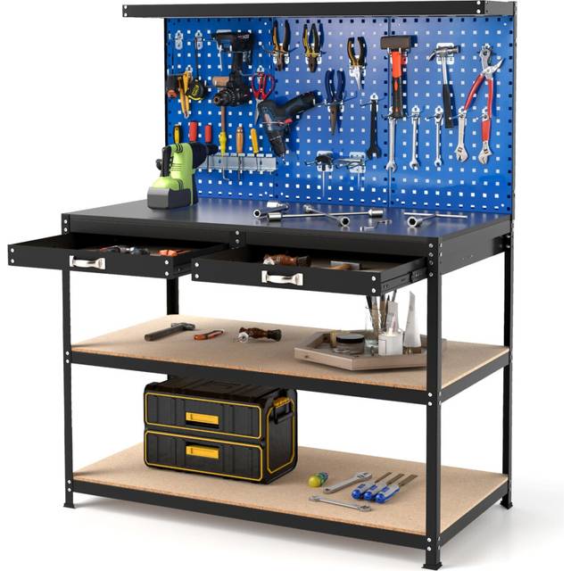 121 x 61 CM Workbench Heavy-Duty Work Table With 3 PCS Pegboard-Navy