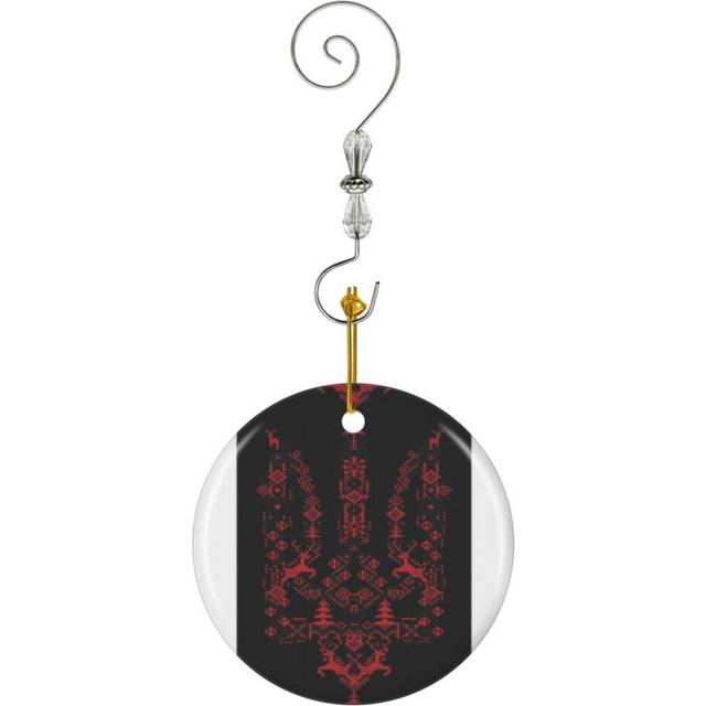(Ukraine Christmas Trident Ukrainian Xmas Tryzub-9544) Christmas Ornaments Ceramic Charm with Hook Crystal Handmade Xmas Tree Decorations KeepsakeÂSt