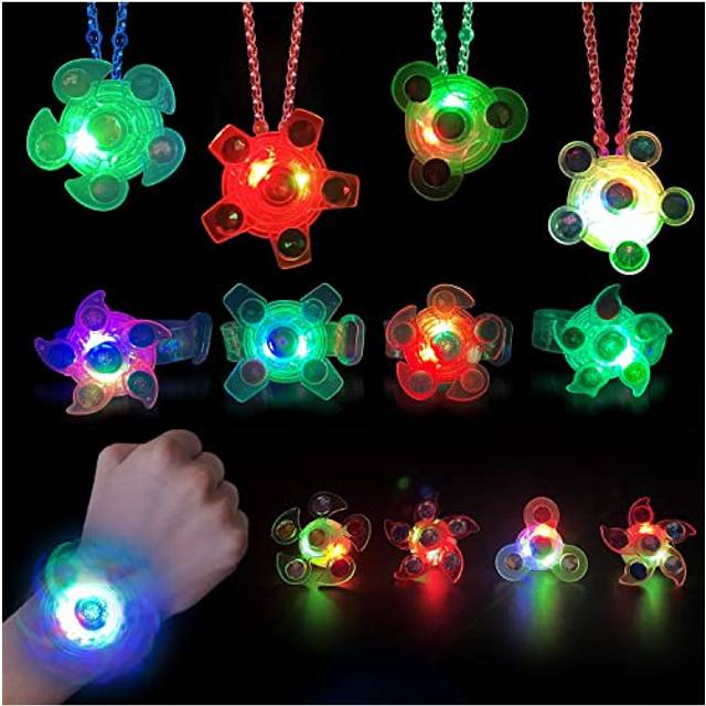 36 Pack LED Light Up Fidget Spinner Party Favors Glow in The Dark Party Supplies Return Gifts for Kids Birthday Halloween With 12 Necklaces, 12 Ring,