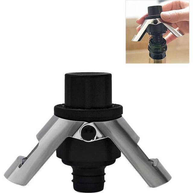 Stainless Steel Champagne Stopper, Champagne Bottle Stopper with Pump, Suitable for Sparkling Wine Bottles-Black