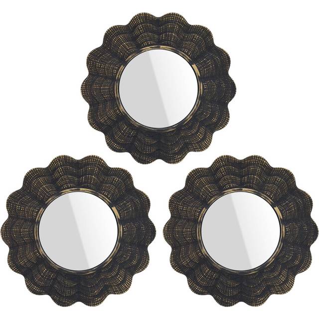 Set Of 3 Wall Mirrors Brushed Copper Hanging Circular Framed Home DÃ©cor Ornate