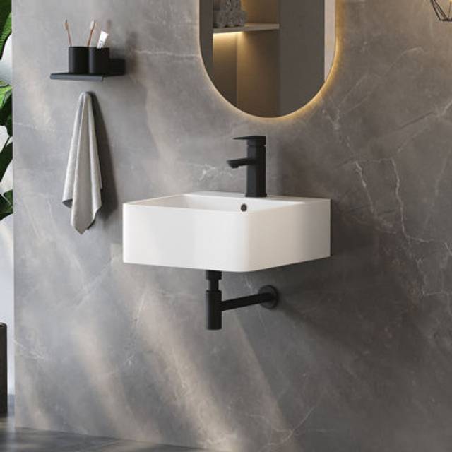 Turner Rectangular Wall Hung/Countertop Basin Bathroom Sink with Mounting Bolts - white (15.5cm H x 40cm L x 42cm W)