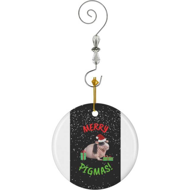(Merry Pigmas Christmas Skinny Guinea Pig Santa Funny-3831) Christmas Ornaments Ceramic Charm with Hook Crystal Handmade Xmas Tree Decorations Keepsak