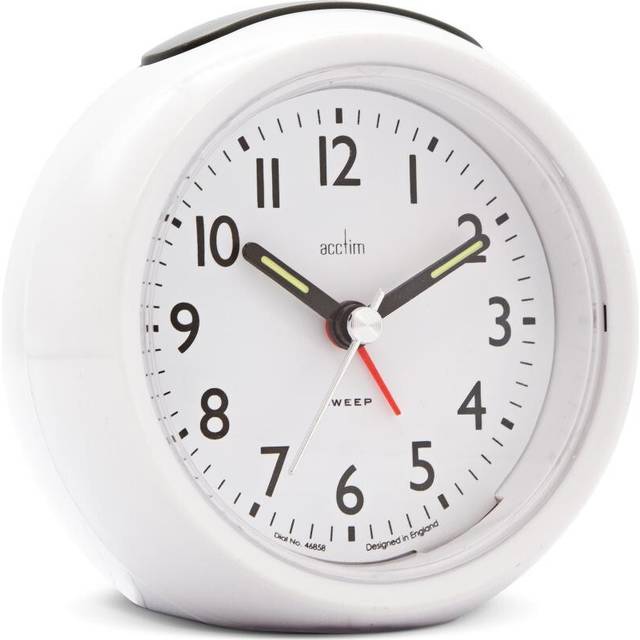 Grace Non-Ticking Sweep Analogue Bedroom Alarm Clock - White - One Size