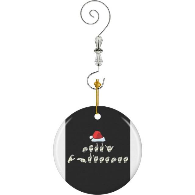 (Merry Christmas Sign Language ASL Funny Xmas Gift-6148) Christmas Ornaments Ceramic Charm with Hook Crystal Handmade Xmas Tree Decorations KeepsakeÂ