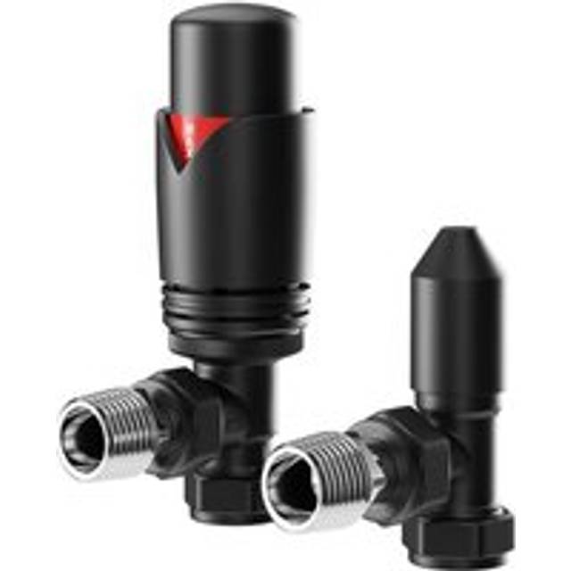 Wholesale Domestic Colore Dias Thermostatic Angled Radiator Valves | Matt Black | Metal | 71.5mm x 127.1mm x 39mm