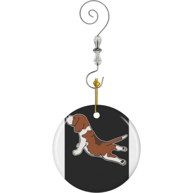 (Beagle Dog Funny Yoga Pose Gift-7681) Christmas Ornaments Ceramic Charm with Hook Crystal Handmade Xmas Tree Decorations KeepsakeÂStocking Stuffer