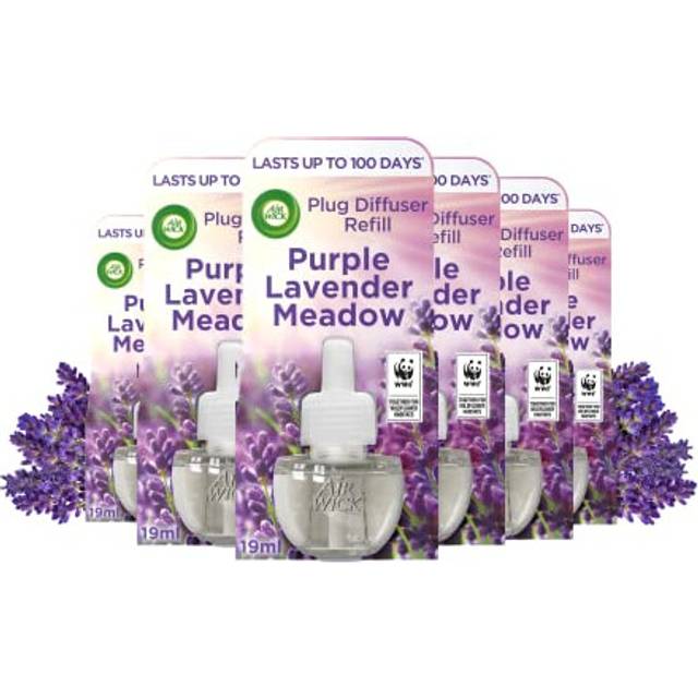 Air Wick Plug in Diffuser Refill, Purple Lavender Meadow, Pack 6 x 19ml, Long Lasting Fragrance, Lasts up to 600 days, Plug in Air freshener