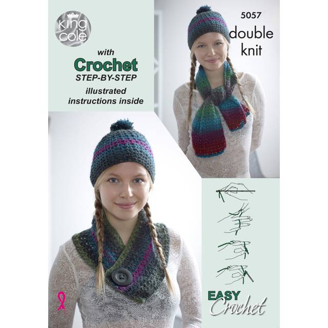 King Cole 5057 DK Crochet Pattern Womens Step by Step Scarf Hat & Cowl