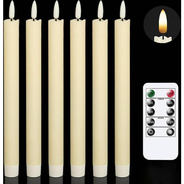6PCS Flameless Taper Candles Light Flickering Battery Operated with Remote Timer