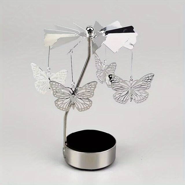 (Butterfly) Carousel Rotary Candle Holder Metal Spinning Romantic Tea Light Stand Candlestick