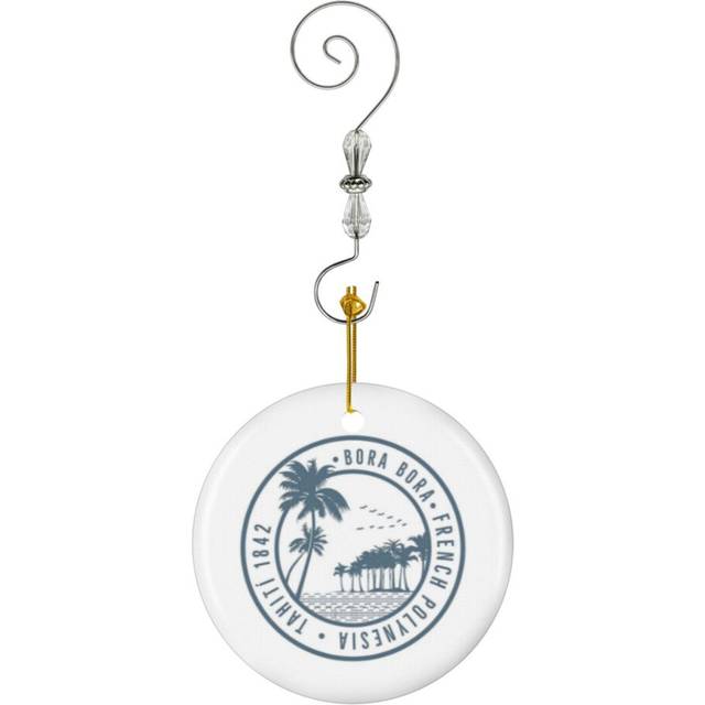 (Bora Bora French Polynesia Island Beach Palm Trees Summer Paradise Travel-5559) Christmas Ornaments Ceramic Charm with Hook Crystal Handmade Xmas Tre