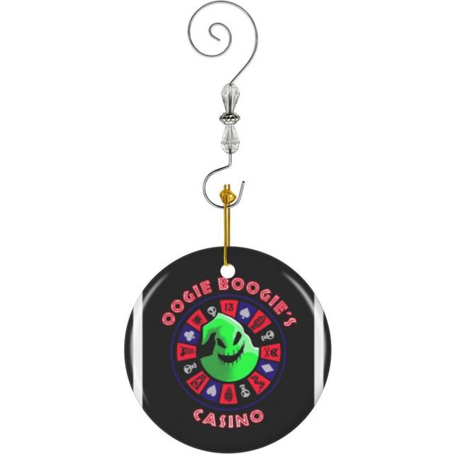 (Oogie Boogies Casino - Roulette Wheel In Black Light Colors-4355) Christmas Ornaments Ceramic Charm with Hook Crystal Handmade Xmas Tree Decorations