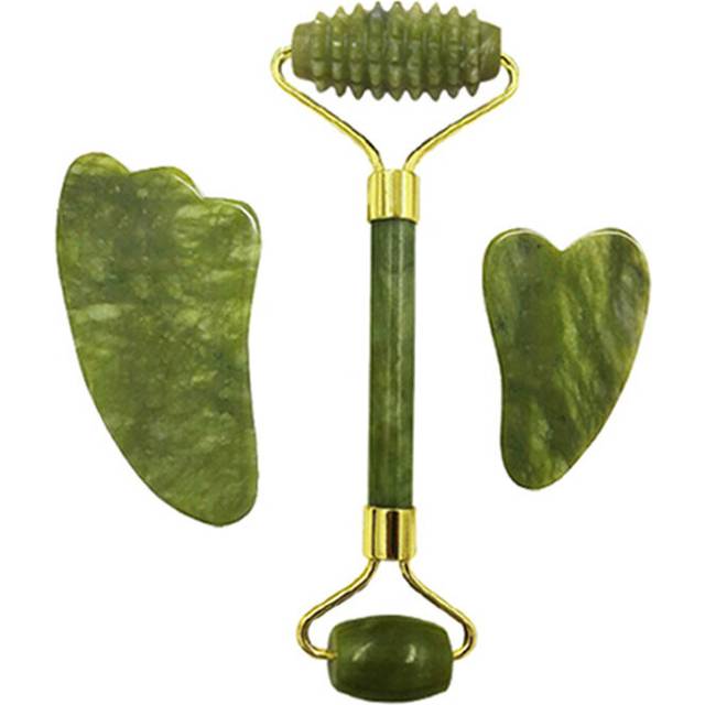 (a-Rose Red) Natural Jade Roller Face Massager Real Stone Gouache Scraper Facial Massager Jade Roller Guasha Massage Board Drop Jade