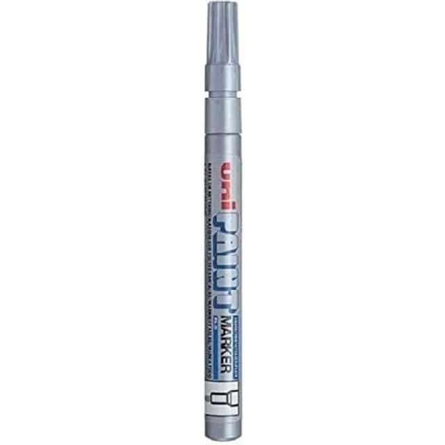 Uni Coloured Fine (0.8-1.2mm) PX-21 Silver Oil Paint Marker Pen Metal Glass Wood Plastic Stone Outdoor Bullet Nib Tip (Pack Of 1)