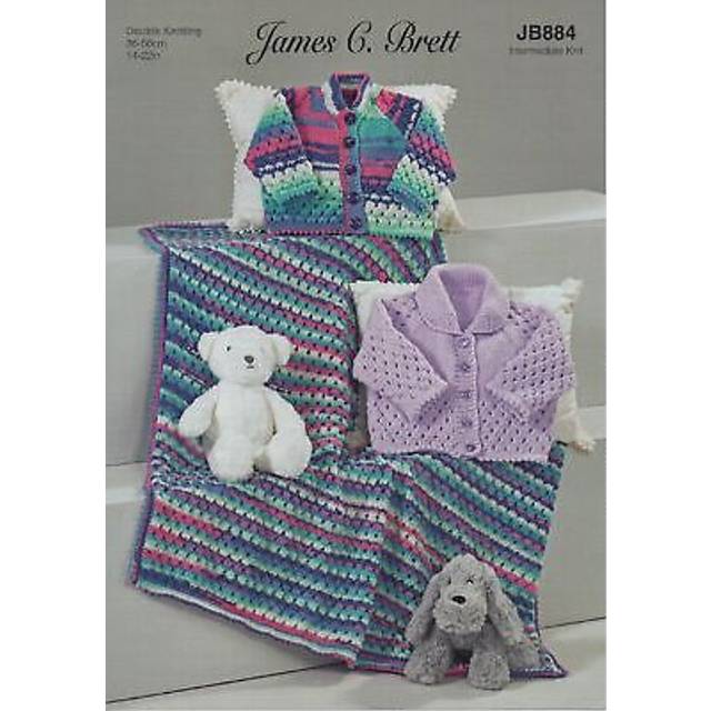 James Brett JB884 Intermediate Double Knit Knitting Pattern Baby Cardigans & Blanket