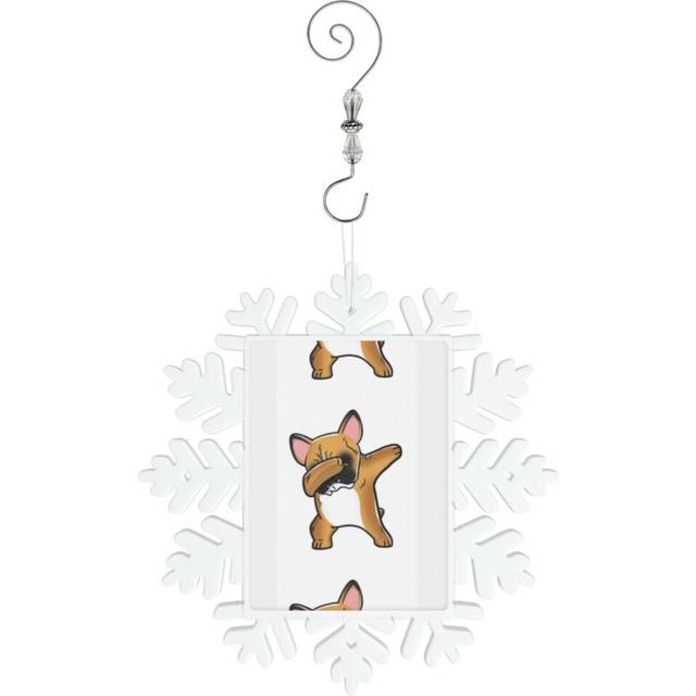 (Funny Dabbing Fawn French Bulldog Dog=9179) Christmas Ornament Snowflake Tree Decoration Car Hanging Charm Gift with Hook Keepsake for Friends Family