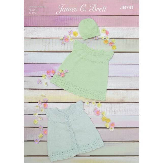 James Brett JB741 DK Knitting Pattern Baby Cardigan Sweater & Hat