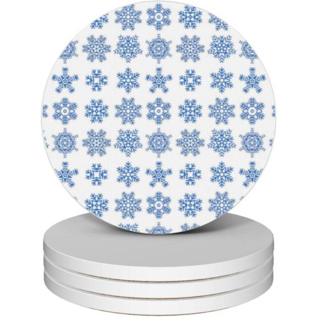 (Blue And White Christmas Seamless Pattern=9409) Ceramic Coasters Set of 4 Xmas for Drink Wine Beer Bar with Cork Base Housewarming Birthday Christmas