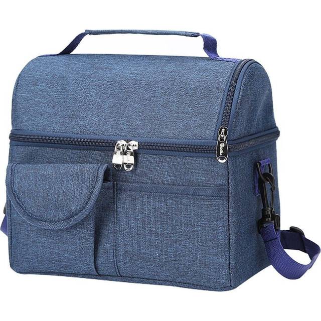(dark blue) Portable Double Layer Insulated Cooler Bag Lunch Bag Tote For Camping Bbq Picnic Outdoor Activities